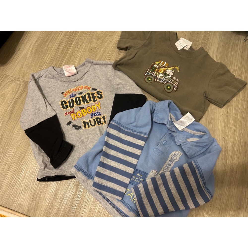 Vintage Toddler Boys 18M‎ Shirts Bundle Kid Connection Cookies Safari Guitar